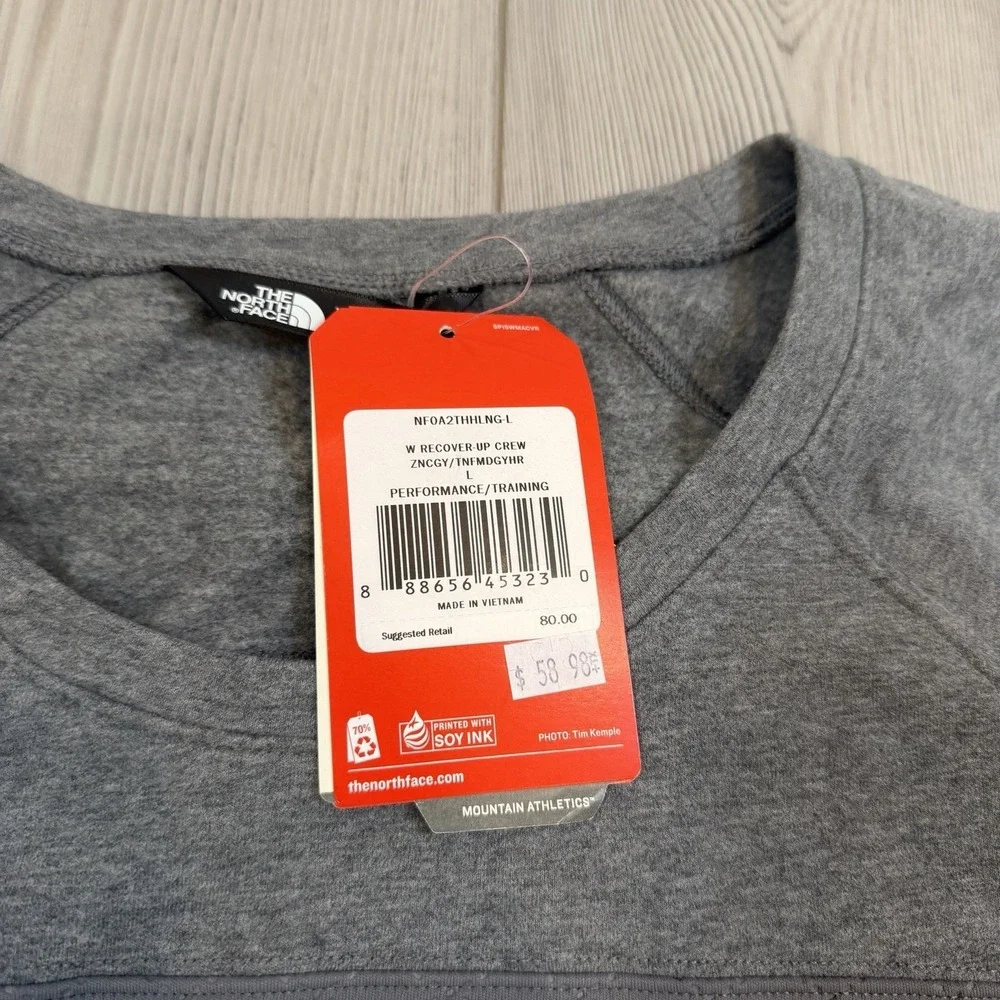 NWT The North Face Womens‎ Large Recover-Up Crew Sweater Sweatshirt Gray Quilted